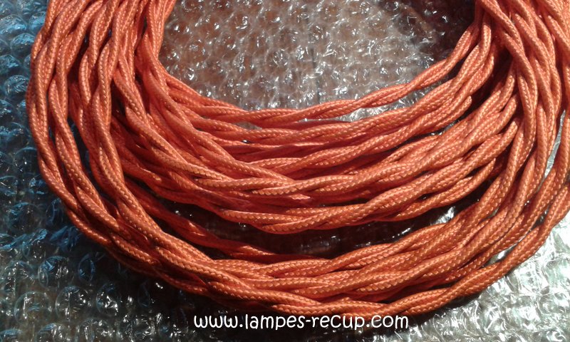 Câble textile orange tressé deux fils