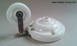 Poulie ancienne porcelaine pour suspension monte et baisse