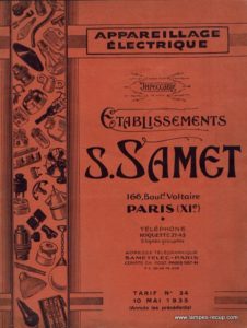 Catalogue matériel électrique Ets SAMET Mai 1935