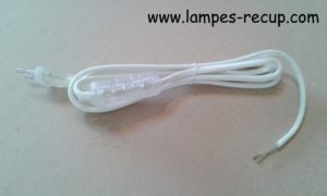 Cordon électrique textile blanc avec prise et interrupteur 2 mètres