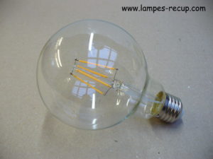 Ampoule ronde a filaments led E27 diamètre 9,5 cm