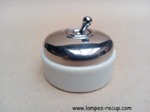 Interrupteur ancien porcelaine et chrome simple allumage 5 cm