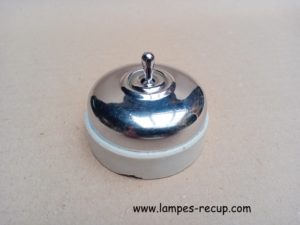 Interrupteur ancien porcelaine et chrome simple allumage