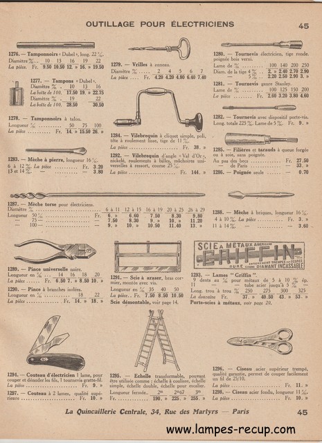 Catalogue ancien " La Quincaillerie centrale Juillet 1936 "
