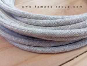 Cable textile lin gris clair 2x0,75 longueur de 10 mètres