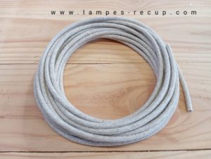 Cable textile lin gris clair 2x0,75 longueur de 10 mètres
