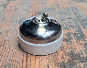 Interrupteur vintage va et vient porcelaine et chrome – Image 2