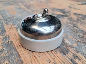Interrupteur vintage va et vient porcelaine et chrome – Image 4